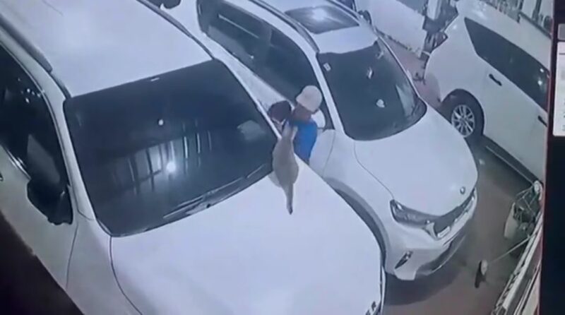 Maling spion mobil terekam kamera CCTV di Bekasi (foto: @infopondok_gede)