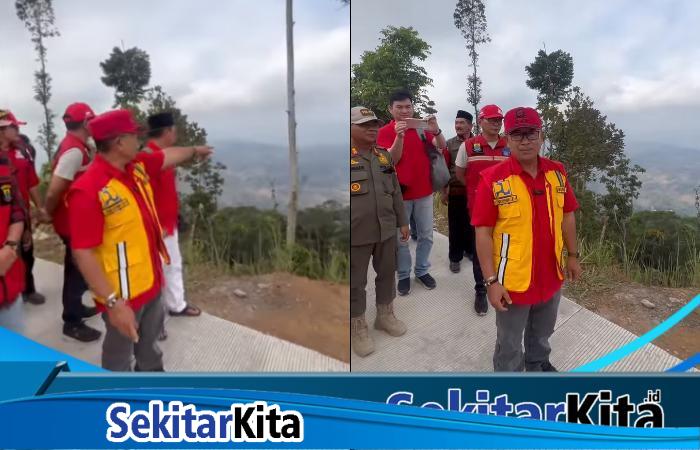 Bupati Cianjur Herman Suherman bersama rombongan di tempat tertinggi 1300 dpl di Desa Puncak Baru, Cidaun (Tangkapan layar Facebook @H Herman Suherman).