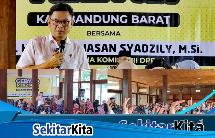 Kang Ace saat Pertemuan Peningkatan Kemampuan Keluarga (P2K2) Keluarga Penerima Manfaat (KPM) Program Keluarga Harapan (PKH) se-Kecamatan Sindangkerta, Gununghalu, dan Rongga di Tanjungwangi Water Park, Cicangkang Girang, Sindangkerta, Selasa (26/12/2023).