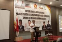 Sektretaris Jenderal DPP Partai Gerindra Ahmad Muzani saat menghadiri konsolidasi partai Gerindra di Kabupaten Karawang, (foto: Andyka tim SekitarKita.id)