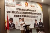 Sektretaris Jenderal DPP Partai Gerindra Ahmad Muzani saat menghadiri konsolidasi partai Gerindra di Kabupaten Karawang, (foto: Andyka tim SekitarKita.id)