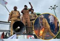 Demo APDESI di depan gedung DPR RI Jakarta berujung ricuh (foto: tangkapan layar video viral)
