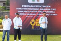 Penjabat (Pj) Gubernur Jawa Barat, Bey Machmudin, secara resmi melepas Kontingen PWI Jawa Barat yang akan bertanding di Porwarnas XIV 2024 (foto: istimewa)