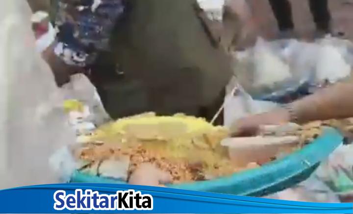 viral ribuan nasi tumpeng di buang usai pecahkan rekor di momen HUT Karawang (foto: tangkapan layar video viral)
