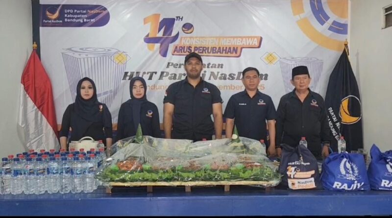 Dalam rangka memperingati Hari Ulang Tahun (HUT) ke-14, Partai NasDem menggelar berbagai kegiatan sosial bertema “Konsisten Membawa Arus Perubahan” di kantor DPD Partai NasDem Kabupaten Bandung Barat (KBB). Foto: istimewa 