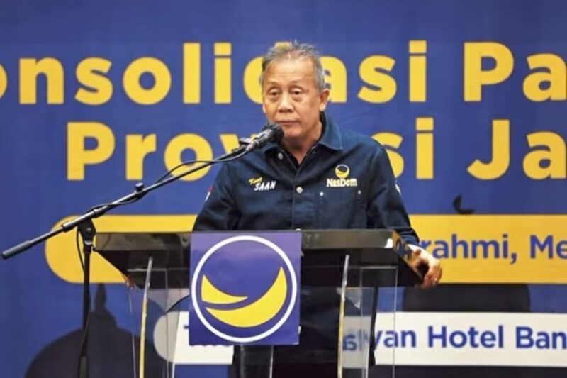 Wakil Ketua Umum DPP Partai NasDem, Saan Mustopa, saat menghadiri konsolidasi akbar di Bandung sebagai penutup Safari Ramadan 1447 H (foto: istimewa)