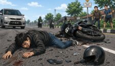 Ilustrasi kecelakaan motor (foto: desain AI/sekitarkita.id)