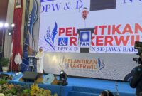 Gubernur Jawa Barat Dedi Mulyadi menghadiri pelantikan DPW dan DPD Partai PAN se Jawa Barat (foto: Abdul Kholilulloh / dok. Sekitarkita.id)