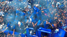 Ribuan Bobotoh Padati Rute Pawai Juara PERSIB (Foto: drone Hen-hen/ Sekitarkita.id)