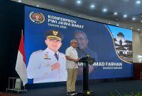 Walikota Bandung, Muhammad Farhan saat menghadiri Konferensi Provinsi Persatuan Wartawan Indonesia (PWI) Jawa Barat 2026 di Hotel Horison Bandung, Rabu (12/8/2026). Foto: Abdul Kholilulloh