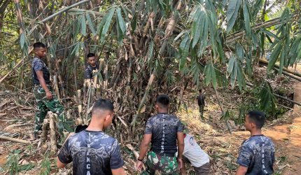 Aksi Nyata Prajurit Yonif TP 938/Pancasona, Bantu Warga Bandung Barat Buka Lahan Pelebaran Jalan